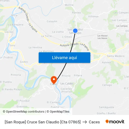 [San Roque]  Cruce San Claudio [Cta 07865] to Caces map