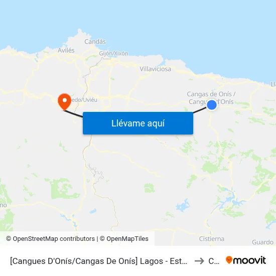 [Cangues D'Onís/Cangas De Onís]  Lagos - Estación Bus Cangas De Onís [Cta 21419] to Caces map
