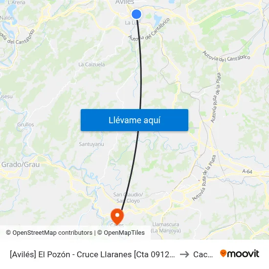 [Avilés]  El Pozón - Cruce Llaranes [Cta 09121] to Caces map