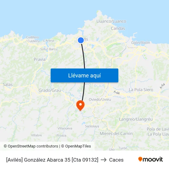 [Avilés]  González Abarca 35 [Cta 09132] to Caces map