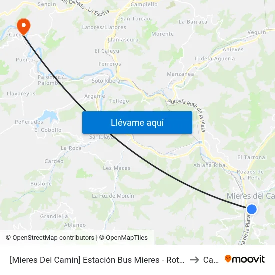 [Mieres Del Camín]  Estación Bus Mieres - Rotonda [Cta 16512] to Caces map
