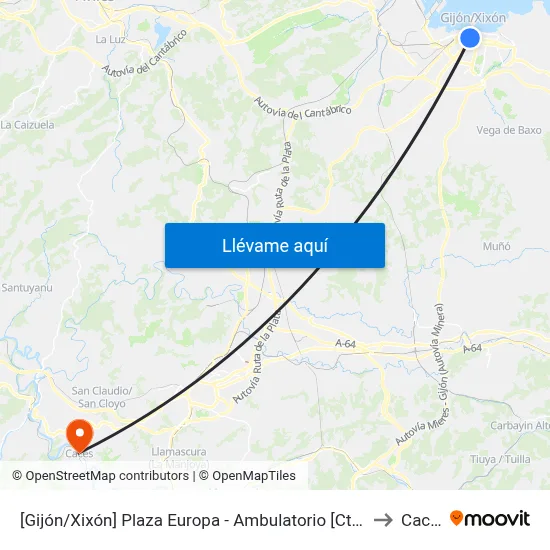 [Gijón/Xixón]  Plaza Europa - Ambulatorio [Cta 16522] to Caces map