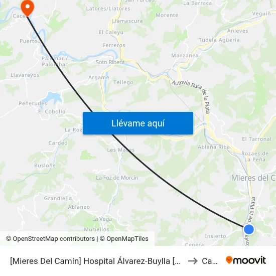 [Mieres Del Camín]  Hospital Álvarez-Buylla [Cta 16747] to Caces map