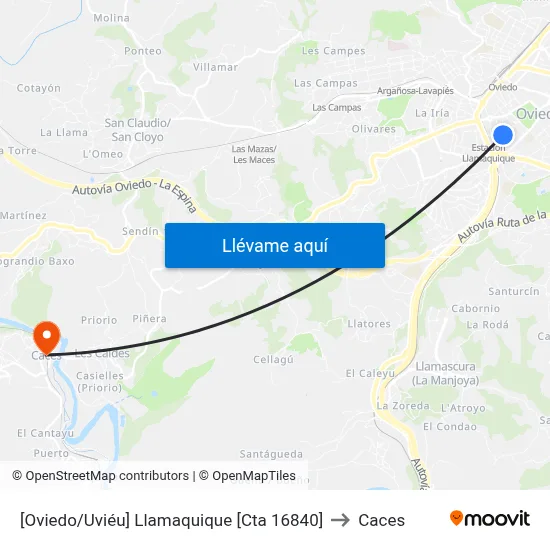 [Oviedo/Uviéu]  Llamaquique [Cta 16840] to Caces map