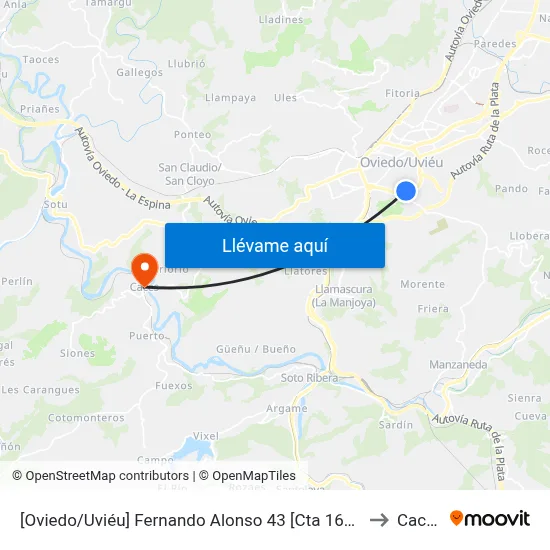 [Oviedo/Uviéu]  Fernando Alonso 43 [Cta 16859] to Caces map