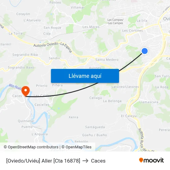 [Oviedo/Uviéu]  Aller [Cta 16878] to Caces map