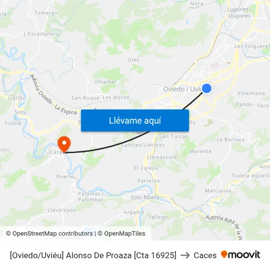 [Oviedo/Uviéu]  Alonso De Proaza [Cta 16925] to Caces map