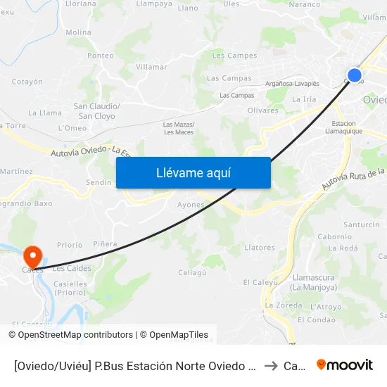 [Oviedo/Uviéu]  P.Bus Estación Norte Oviedo [Cta 21430] to Caces map