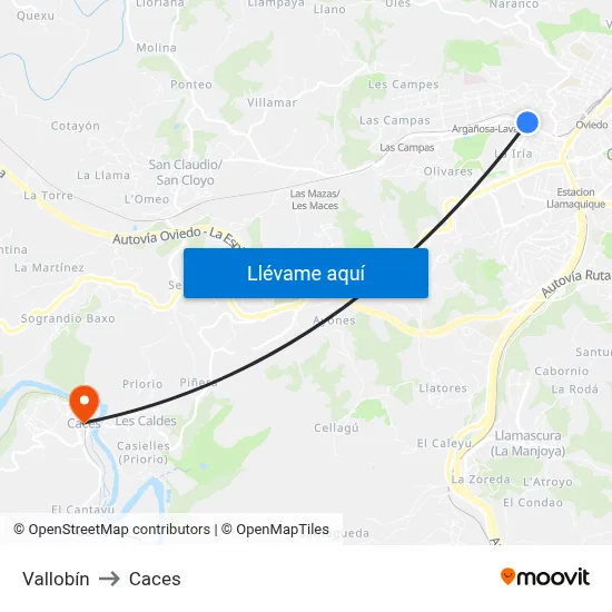 Vallobín to Caces map