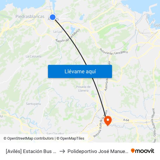 [Avilés]  Estación Bus Avilés [Cta 00161] to Polideportivo José Manuel Fuente ""El Tarangu"" map