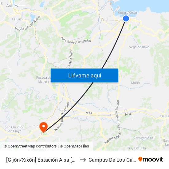 [Gijón/Xixón]  Estación Alsa [Cta 00784] to Campus De Los Catalanes map