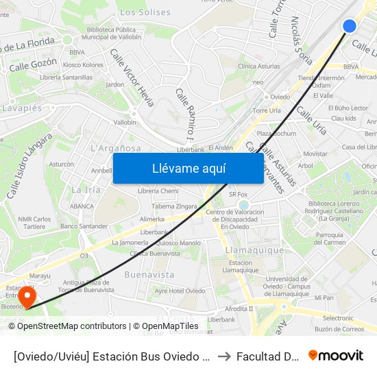 [Oviedo/Uviéu]  Estación Bus Oviedo - Pepe Cosmen [Cta 01549] to Facultad De Medicina map