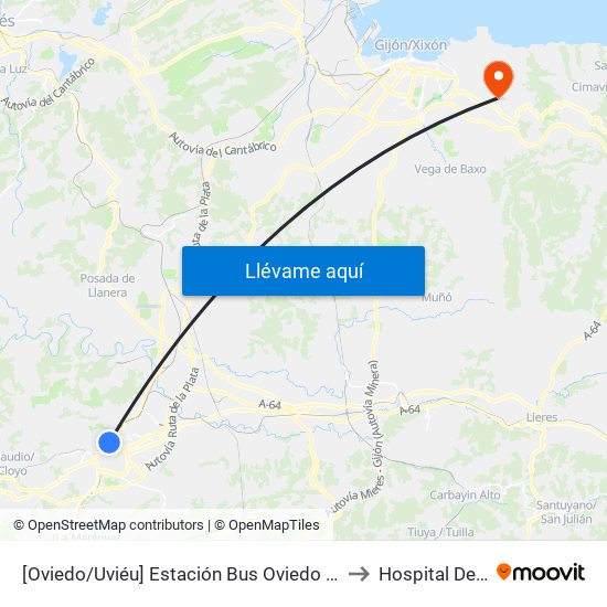 [Oviedo/Uviéu]  Estación Bus Oviedo - Pepe Cosmen [Cta 01549] to Hospital De Cabueñes map