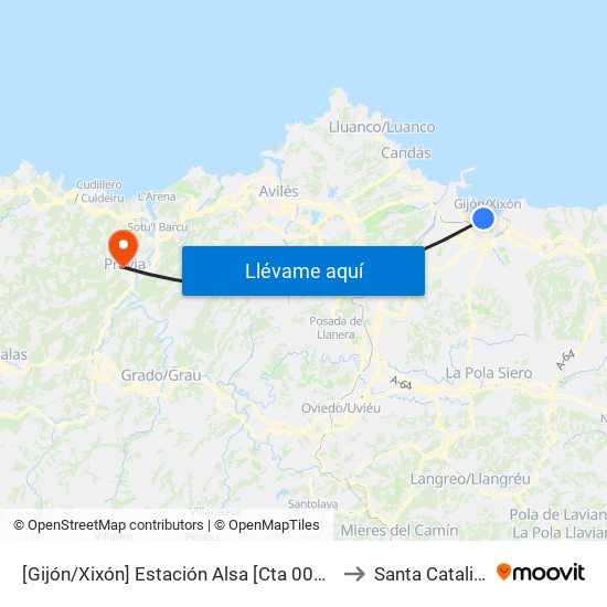 [Gijón/Xixón]  Estación Alsa [Cta 00784] to Santa Catalina map
