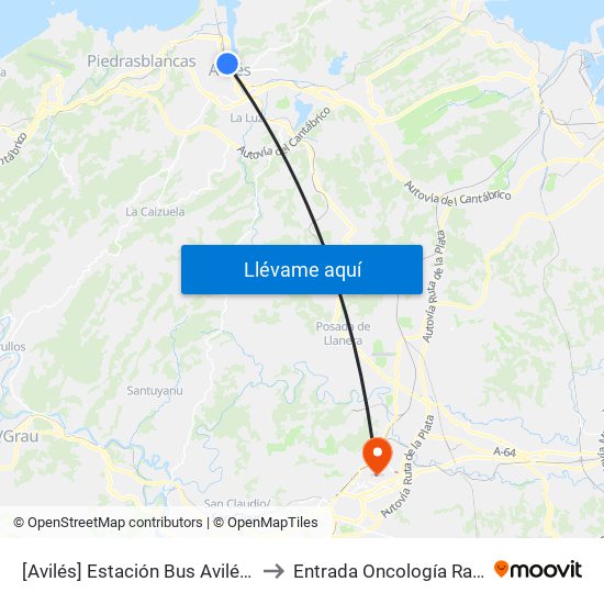 [Avilés]  Estación Bus Avilés [Cta 00161] to Entrada Oncología Radioterápica map