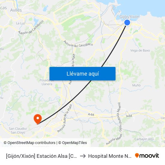 [Gijón/Xixón]  Estación Alsa [Cta 00784] to Hospital Monte Naranco map