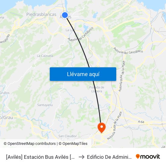 [Avilés]  Estación Bus Avilés [Cta 00161] to Edificio De Administracion map