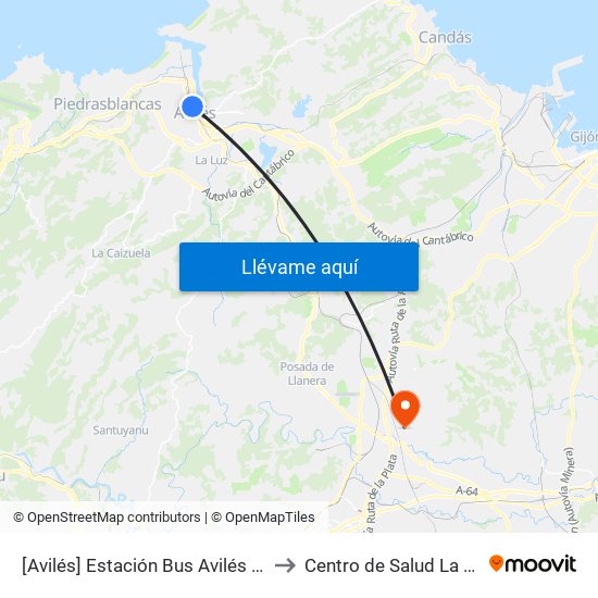 [Avilés]  Estación Bus Avilés [Cta 00161] to Centro de Salud La Fresneda map