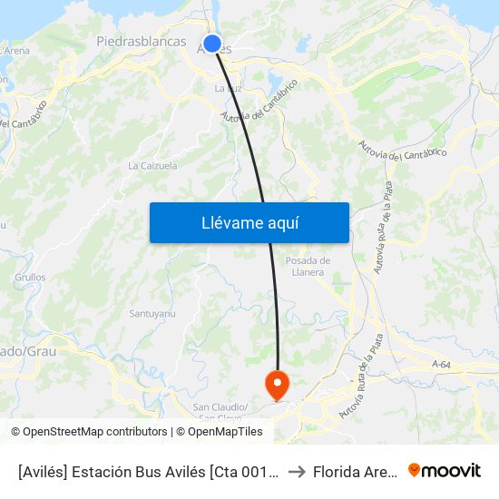 [Avilés]  Estación Bus Avilés [Cta 00161] to Florida Arena map