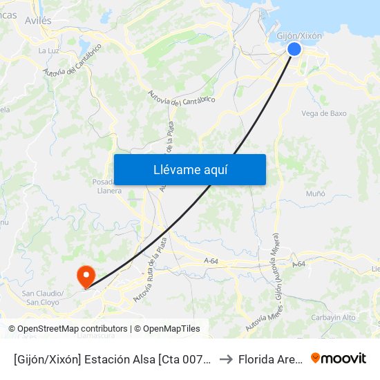 [Gijón/Xixón]  Estación Alsa [Cta 00784] to Florida Arena map