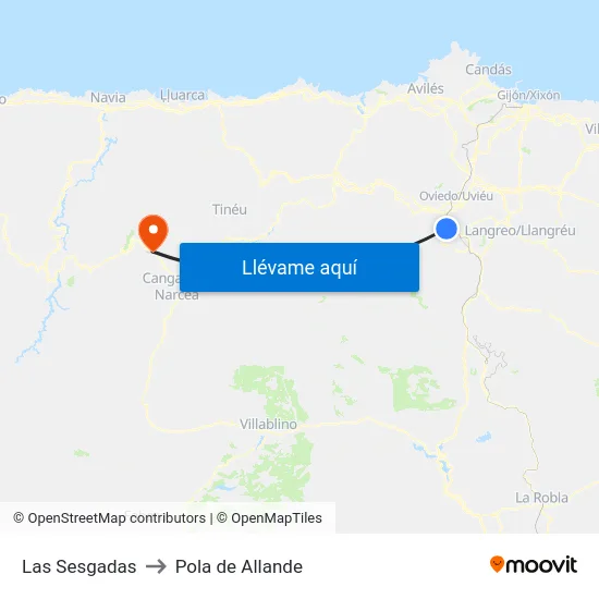Las Sesgadas to Pola de Allande map