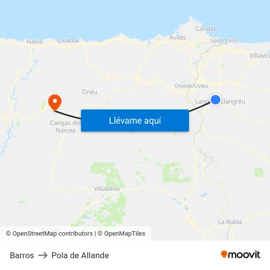 Barros to Pola de Allande map