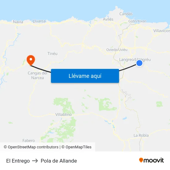 El Entrego to Pola de Allande map