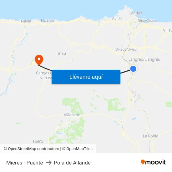 Mieres - Puente to Pola de Allande map