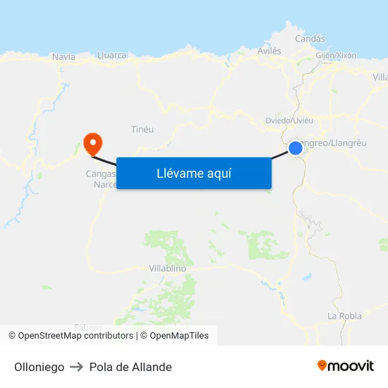 Olloniego to Pola de Allande map