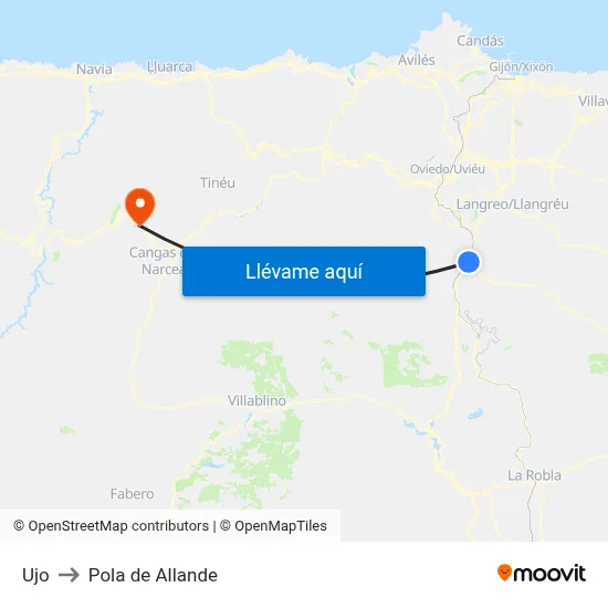Ujo to Pola de Allande map