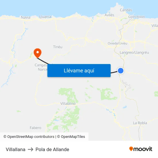 Villallana to Pola de Allande map