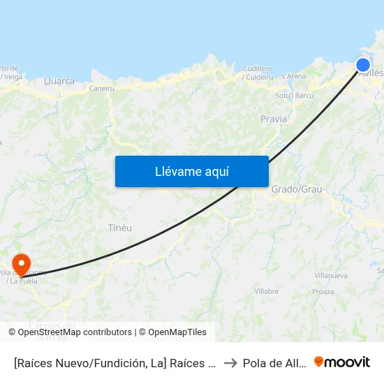 [Raíces Nuevo/Fundición, La]  Raíces [Cta 02978] to Pola de Allande map