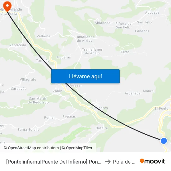 [Pontelinfiernu|Puente Del Infierno]  Pontelinfiernu [Cta 04653] to Pola de Allande map
