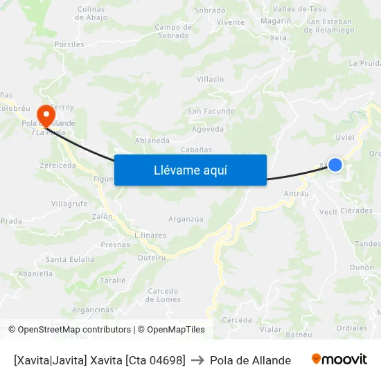 [Xavita|Javita]  Xavita [Cta 04698] to Pola de Allande map