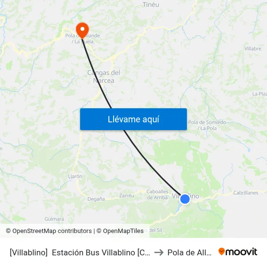 [Villablino]  Estación Bus Villablino [Cta 04875] to Pola de Allande map