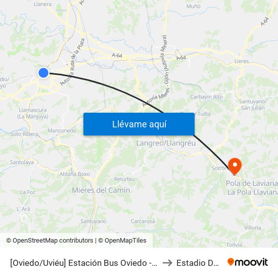 [Oviedo/Uviéu]  Estación Bus Oviedo - Pepe Cosmen [Cta 01549] to Estadio De Las Islas map