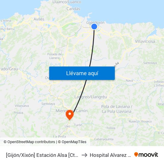 [Gijón/Xixón]  Estación Alsa [Cta 00784] to Hospital Alvarez Byulla map