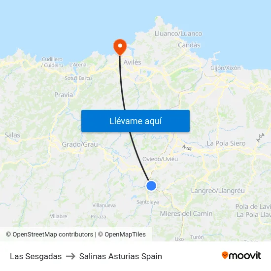 Las Sesgadas to Salinas Asturias Spain map