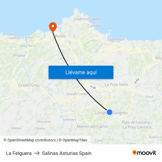 La Felguera to Salinas Asturias Spain map