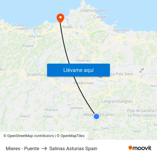 Mieres - Puente to Salinas Asturias Spain map