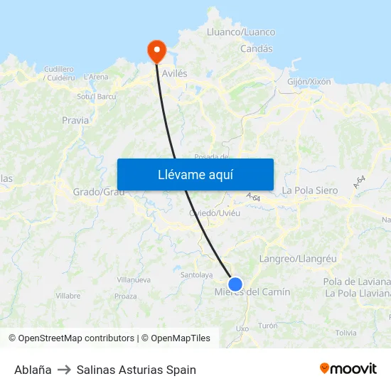 Ablaña to Salinas Asturias Spain map