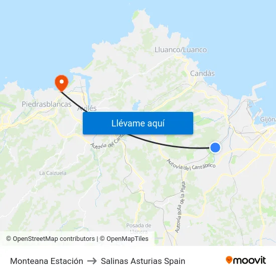 Monteana Estación to Salinas Asturias Spain map