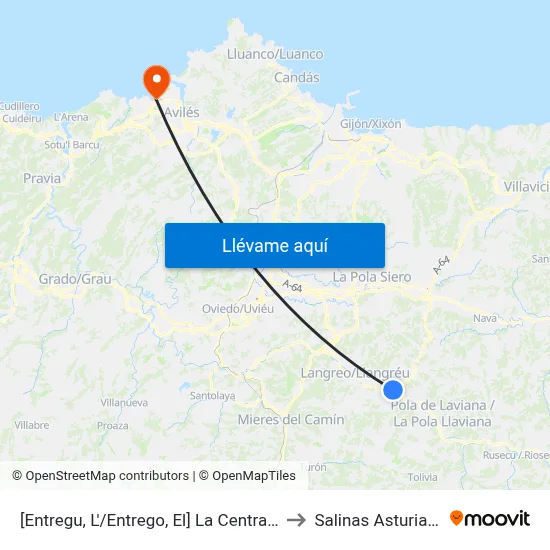[Entregu, L'/Entrego, El]  La Central [Cta 00439] to Salinas Asturias Spain map