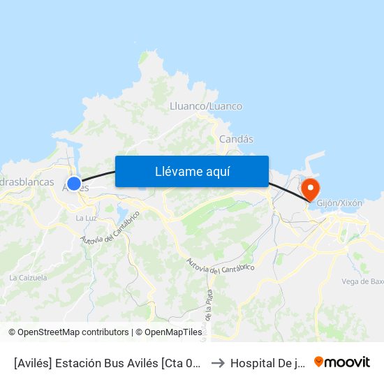 [Avilés]  Estación Bus Avilés [Cta 00161] to Hospital De jove map