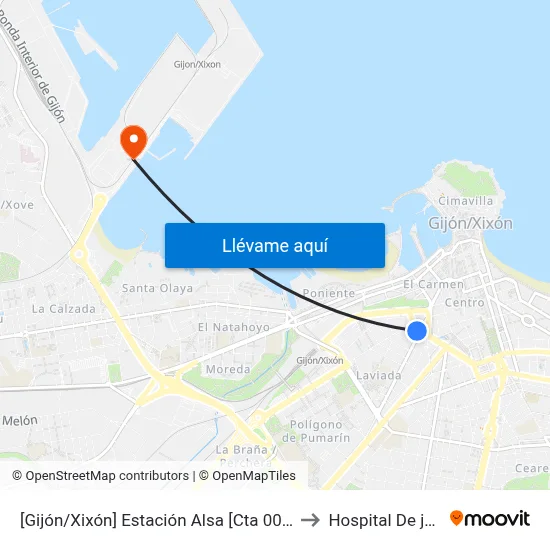 [Gijón/Xixón]  Estación Alsa [Cta 00784] to Hospital De jove map