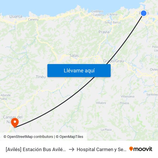 [Avilés]  Estación Bus Avilés [Cta 00161] to Hospital Carmen y Severo Ochoa map