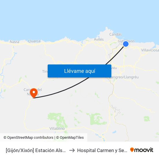 [Gijón/Xixón]  Estación Alsa [Cta 00784] to Hospital Carmen y Severo Ochoa map