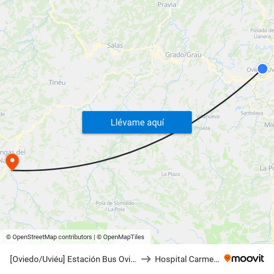 [Oviedo/Uviéu]  Estación Bus Oviedo - Pepe Cosmen [Cta 01549] to Hospital Carmen y Severo Ochoa map