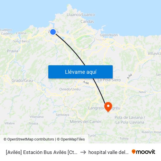[Avilés]  Estación Bus Avilés [Cta 00161] to hospital valle del nalon map