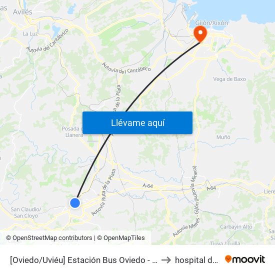 [Oviedo/Uviéu]  Estación Bus Oviedo - Pepe Cosmen [Cta 01549] to hospital de pumarin map